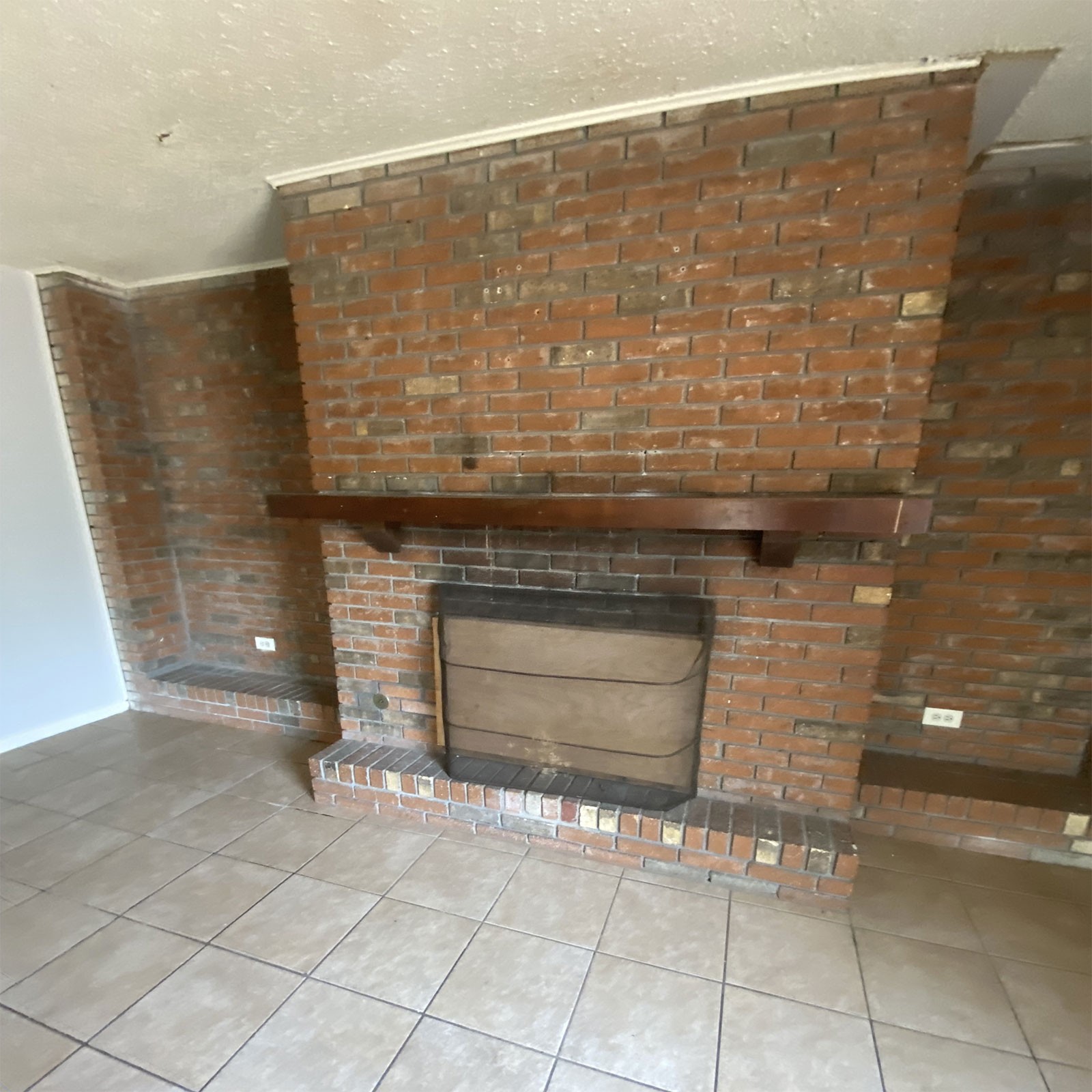 boarded up fireplace